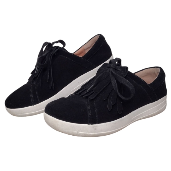 Fitflop F-Sporty II Black Suede Comfort Low Top Lace Up Fringe Sneakers Sz 7 - Picture 1 of 12
